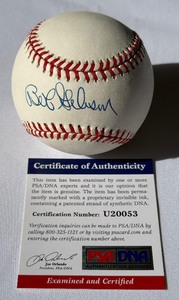 lot 22 image: Bob Gibson Signed Baseball With PSADNA COA Rawlings ONLB White Ball With Case