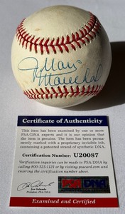 lot 37 image: Juan Marichal Signed Baseball With PSADNA COA Rawlings ONLB Feeney Ball With Case