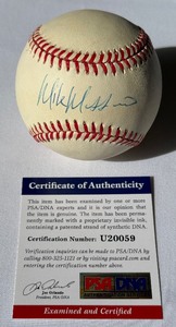 lot 41 image: Mike Mussina Signed Baseball With PSADNA COA Rawlings OALB Budig Ball With Case