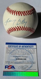 lot 45 image: Larry Doby Signed Baseball With PSA COA Rawlings ONLB Ball With Case