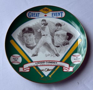 lot 57 image: Roger Clemens Signed Limited Edition Plate From 20 Strikeout Game - Numbered 47 of 200 Made
