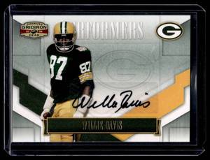 lot 34A image: Willie Davis Auto 1002008 Donruss Gridiron Gear Performers #P-47 Numbered 063100 Signed Green Bay Packers Football Card
