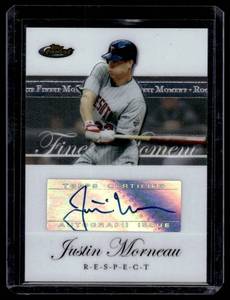 lot 21A image: Justin Morneau Auto 2007 Topps Finest Moments R-E-S-P-E-C-T #RFMA-JM Minnesota Twins Signed Baseball Card