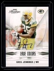 lot 38A image: Greg Jennings Auto 50 RARE 2009 Playoff Prestige True Colors #1 Numbered 4350 Signed Green Bay Packers Football Card