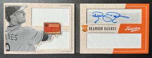 lot 55A image: Brandon Barnes Bookley Auto Relic RC 2013 Americas Pastime #281 Rookie Signed Baseball Card