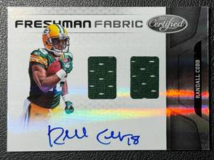 lot 54A image: Randall Cobb Auto Relic 499 2011 Certified Freshman Fabric #284 Numbered 418499 Signed Green Bay Packers Football Cards