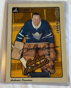 lot 160B image: Johnny Bower Signed 1998 Pinnacle Beehive Photo Hockey Card #57