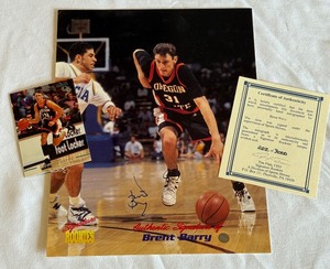 lot 161B image: Brent Barry Signed 8x10 Photo with COA and Rookie Card