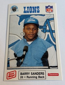 lot 58A image: Barry Sanders RC 1989 Oscar Mayer Detroit Lions #11 Rookie Football Card