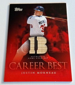 lot 64A image: Justin Morneau Game-Used Bat Telic 2009 Topps Career Best #CBR-JM1 Minnesota Twins Baseball Card