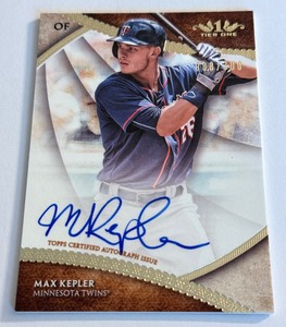 lot 67A image: Max Kepler Auto 300 2017 Topps Tier One #BOA-MKE Numbered 008300 Minnesota Twins Baseball Card