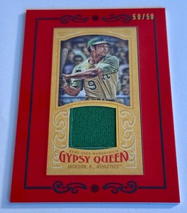 lot 70A image: Reggie Jackson Game-Used Relic 50 2016 Topps Gypsy Queen Numbered 5050 #GMR-RJA Baseball Card