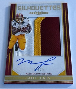 lot 77A image: Matt Jones Auto Tri-Colored Jumbo Relic 25 2016 Preferred Silhouettes Numbered 0425 #34 Rookie Football Card