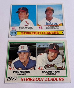 lot 86A image: Nolan Ryan 1978 and 1979 Topps Strikeout Leaders Vintage Baseball Cards