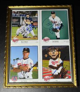 lot 221 image: Signed Minnesota Twins Photos - Ron Gardenhire, Pat Neshek, Matt Tolbert, Joe Varva, and TC Bear