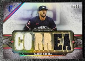 lot 106A image: Carlos Correa Triple Relic Game-Used 36 2024 Topps Triple Threads #TTR-CC Minnesota Twins Baseball Card