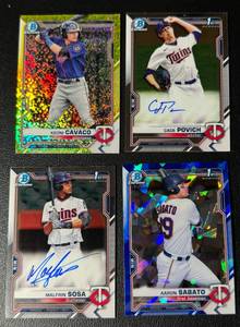 lot 212 image: 4 Minnesota Twins Prospect Auto - Cavaco, Sosa, Povich, Sabato