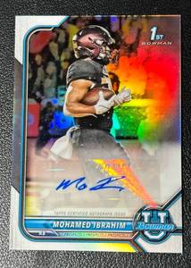lot 205 image: Mohamed Ibrahim Auto 2022 Bowman University #PCPA-M1 Football Card