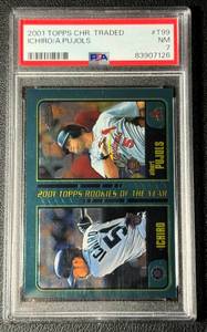 lot 190 image: Ichiro Suzuki  Albert Pujols PSA 7 NM 2001 Topps Chrome Traded Rookies of the Year #T99 Baseball Card