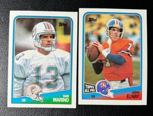 lot 162 image: Dan Marino and John Elway 1988 Topps Football Cards