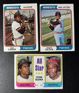 lot 153 image: (3) 1974 Topps Baseball Minnesota Twins Star Cards - Rod Carew, Tony Olivs, Jim Morgan