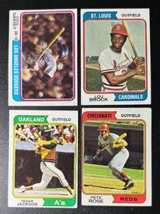 lot 149 image: (4) 1974 Topps Vintage Baseball Stars Lot - Pete Rose, Lou Brock, Reggie Jackson, Steve Garvey