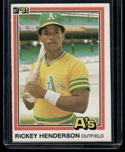 lot 213A image: Rickey Henderson 2nd Year   1981 Donruss #119 Oakland Athletics Baseball Card