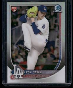 lot 164A image: Roki Sasaki RC  2025 Bowman Chrome #12 Los Angeles Dodgers Baseball Card
