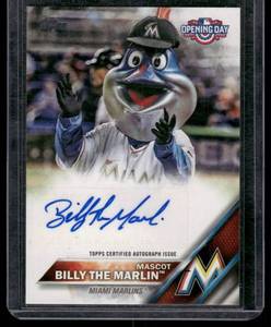 lot 218A image: Miami Marlins Billy The Marlin Mascot Auto   2016 Topps #404 Miami Marlins Baseball Card