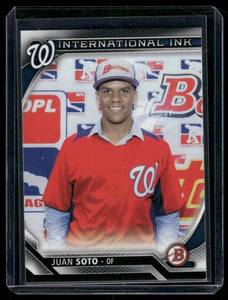 lot 242A image: Juan Soto   2016 Bowman International Ink #II-JS Washington Nationals Baseball Card