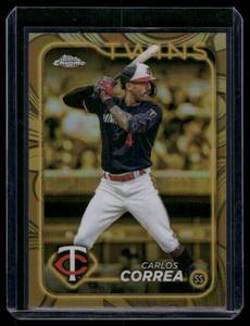 lot 199A image: Carlos Correa Gold Refractor Number Match 499   2024 Topps Chrome #92 Minnesota Twins Baseball Card