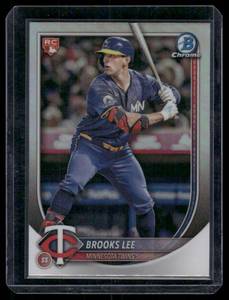 lot 246A image: Brooks Lee SP Refractor   2025 Bowman Red Rookie Logo Chrome #72 Minnesota Twins Baseball Card