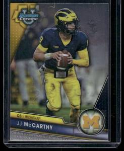 lot 306A image: JJ McCarthy RC  2023 Bowman University Chrome #124 Michigan Wolverines Football Card