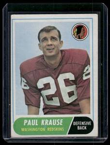 lot 265A image: Paul Krause   1968 Topps #166 Washington Redskins Football Card