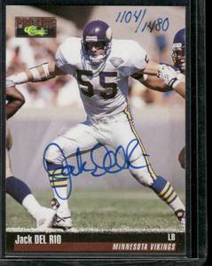 lot 283A image: Jack Del Rio Auto 1480  11041480 1995 Classic Pro Line # Minnesota Vikings Football Card