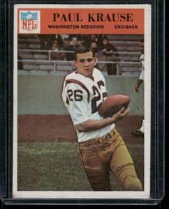lot 296A image: Paul Krause   1966 Philadelphia #186 Washington Redskins Football Card