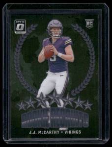 lot 274A image: J.J. McCarthy RC  2024 Donruss Optic Rookie Recruits #11 Minnesota Vikings Football Card