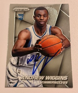 lot 97A image: Andrew Wiggins On-Card Auto RC 2014-15 Prizm #251 Minnesota Timberwolves Basketball Card