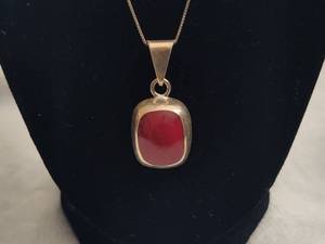 lot 96 image: Red Coral Pendant & Chain (Stamped 950925)
