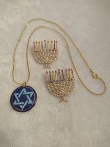 lot 119 image: Menorah Earrings & Star of David Necklace