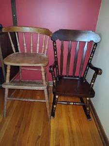 lot 177 image: Childs Wood Highchair and Rocker