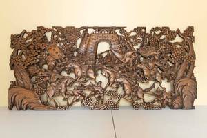 lot 5 image: Antique Asian Carved Wood Wall Panel