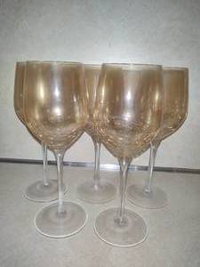 lot 196 image: Amber Crackle Glass Wine Glasses