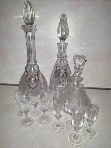 lot 201 image: Crystal Decanters w Sterling Silver Wine Labels