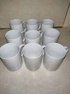 lot 203 image: Nine Crate & Barrel White Coffee Mugs