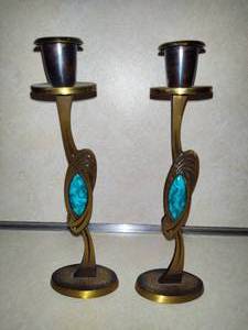 lot 32 image: Gayagi Brass Candleholders