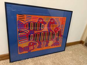 lot 193 image: Mola Birds Textile Framed Artwork