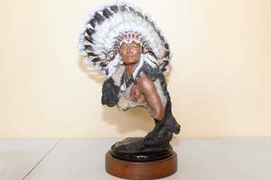 lot 131 image: Juan Dell Painted Bronze Native American Bust