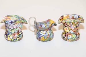 lot 125 image: Set of 3 Murano Millefiori Small Vases