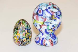 lot 123 image: Vintage Murano Millefiori Paperweight and Egg